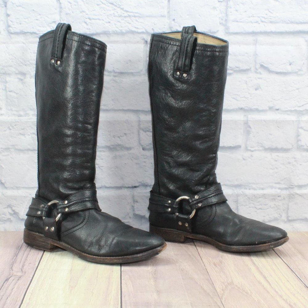 FRYE Maxine Trapunto Harness Brown Leather Motorcycle Boots Size 8 B - Picture 3 of 14